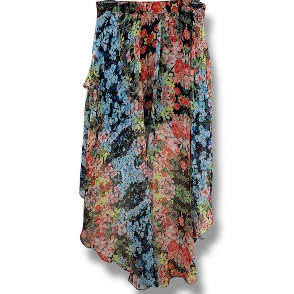 Medium Joe Benbasset Colorful High Low Skirt Elastic Waistband Colorful Floral